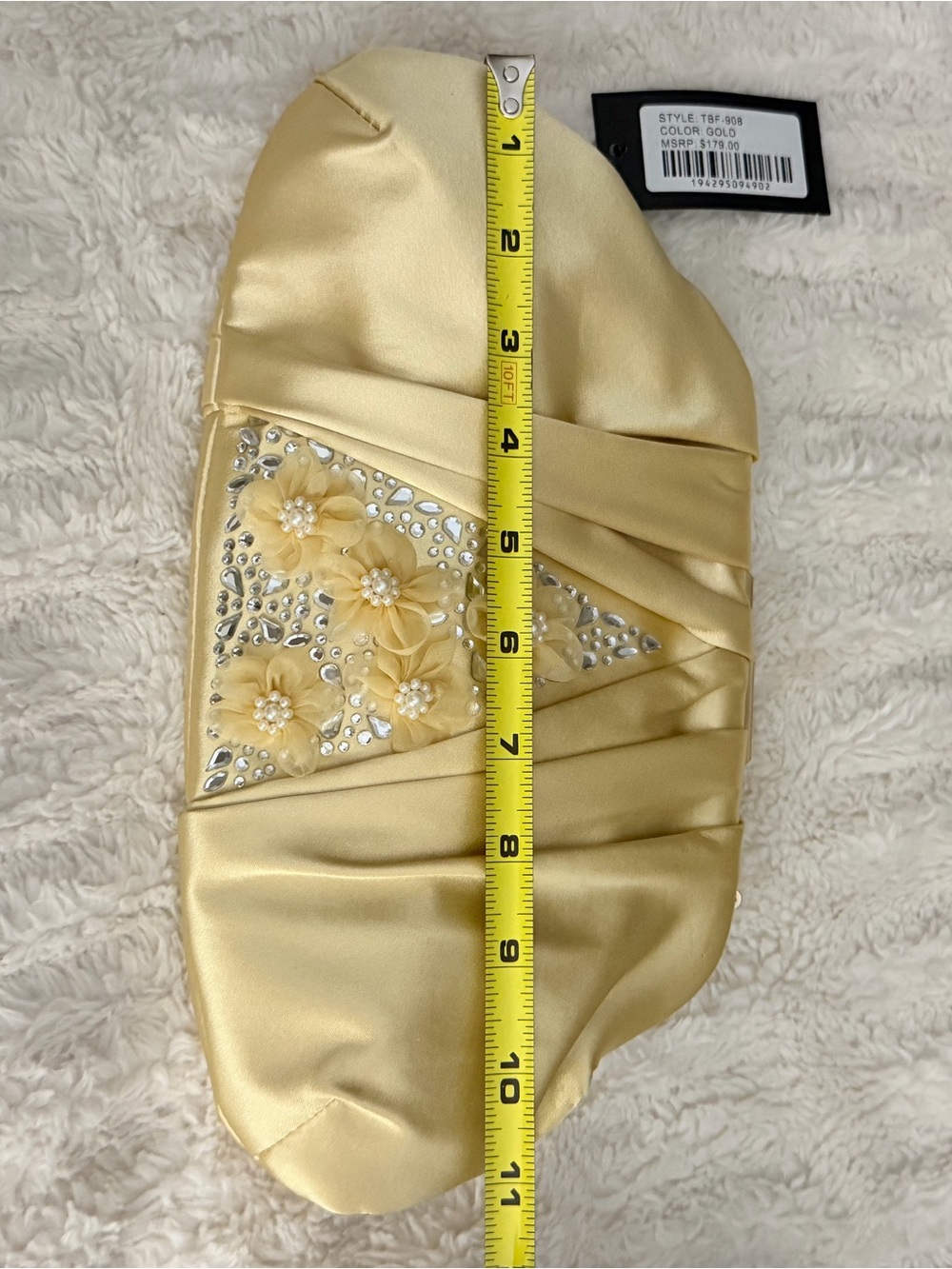 *NWT Badgley Mischka Gold Satin Floral Crystal Evening Clutch